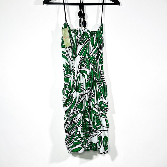 NWT Kitty Halter Dress White Green Leaf Design Six Brown Buttons Size Small - Picture 13 of 15